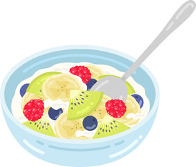 皿に盛り付けられた、フルーツヨーグルトのイラスト