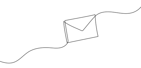 Continuous one line mail envelope letter drowning illustration. Email sketch art post graphic letter message. Newsletter paper send icon. Postal symbol wax drawn outline. Vector illustration. © Максим Зайков