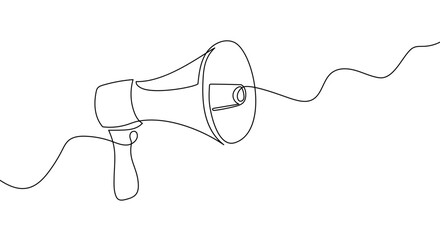 Speaker continuous line megaphone icon illustration sketch media art. Doodle art speaker voice microphone loudspeaker. Megaphone warning announces sound attention symbol. Vector illustration. © Максим Зайков