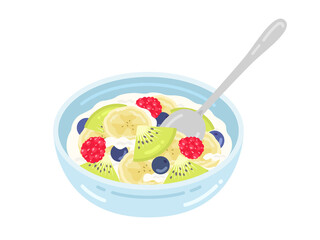 皿に盛り付けられた、フルーツヨーグルトのイラスト