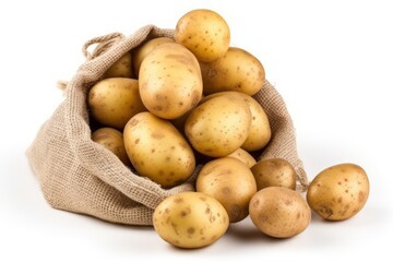 The Perfect Harvest: Bag of Potatoes on a White Background, generative ai