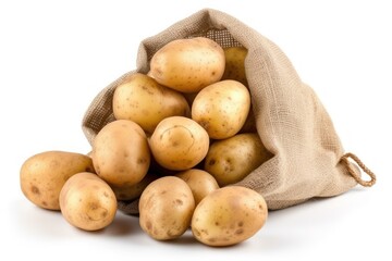 The Perfect Harvest: Bag of Potatoes on a White Background, generative ai
