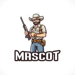 Rifle Man Mascot Vector Man Holding Gun Vector