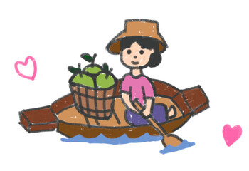 painting, line art, color, cute, thailand, thai floating market