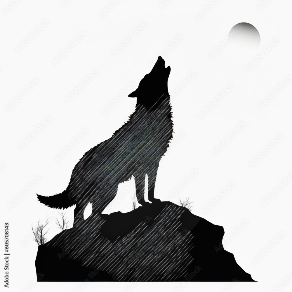 Sticker wolf howling at the moon