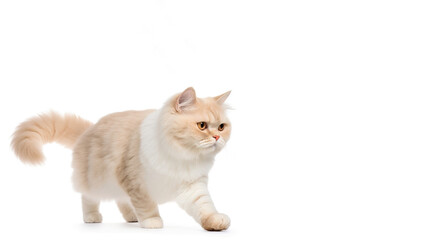 Main coon cat post on white background with copyspace (Generative AI)