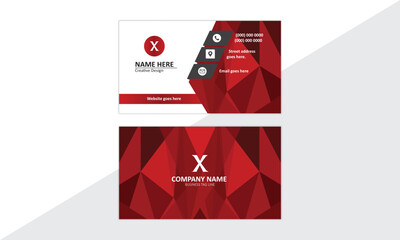 Modern business card design . With double sided design template . Carries different combinations of red color and triangle shape, with a place of giving Logo. Business banner template for website.