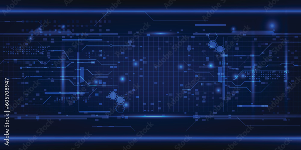 Wall mural abstract futuristic digital horizontal screen display layout for showcase with digital element grid 