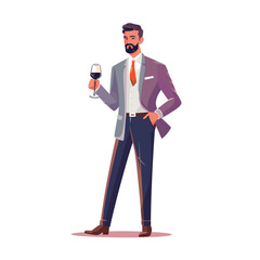 Man in a suit holding glass of vine vector isolated