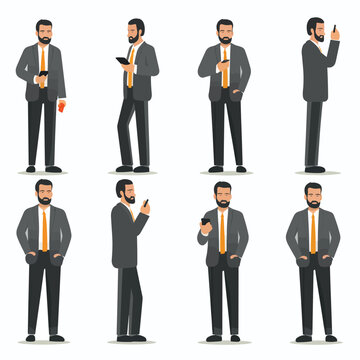 Man in a suit holding phone set vector isolated