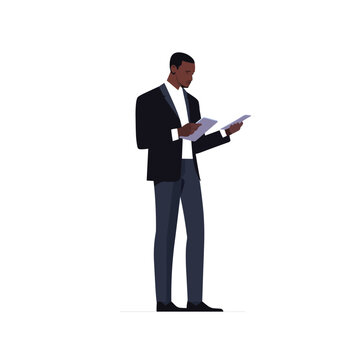 Man in a suit holding tablet vector isolated