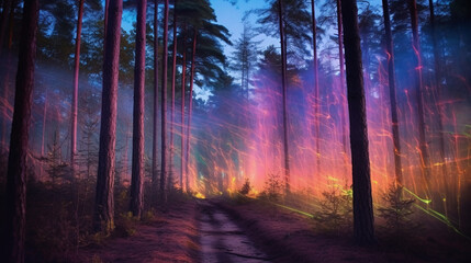 Forest at twilight, long exposure, , created with Generative AI illustrations