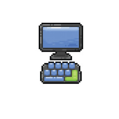 monitor with keyboard in pixel art style
