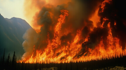 Fototapeta na wymiar Huge flames of a forest fire.
