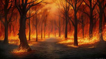 Fototapeta na wymiar Huge flames of a forest fire.