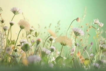 beautiful wildflowers on pastel background close up