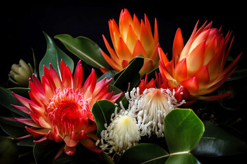 colorful exotic flowers close up