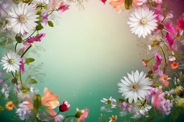 frame of wildflowers on pastel background