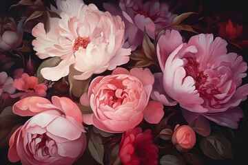 still life with blooming peonies close up