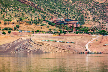 Bin El Ouidane, Morocco - 27 April 2023 : The luxury Widiane Lotel located on the edge of lake Bin El Ouidane