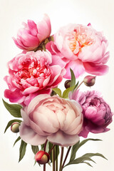 still life with blooming peonies on white background