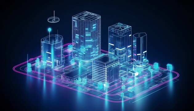 Development Architecture Computer Systems Of A Smart Building. Design Modern Building Construction With Ai Controls. Project Smart House Construction With Artificial Intelligence, Generate Ai