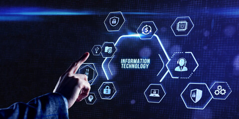 Internet, business, Technology and network concept. IT consultant presenting tag cloud about...