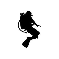 Vector illustration. Scuba diver silhouette underwater.