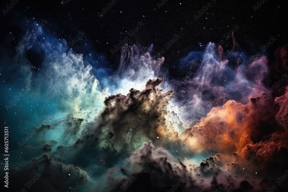 Sticker close-up of galaxy with stars and nebulas in the background, created with generative ai