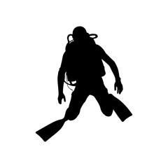 Vector illustration. Scuba diver silhouette underwater.