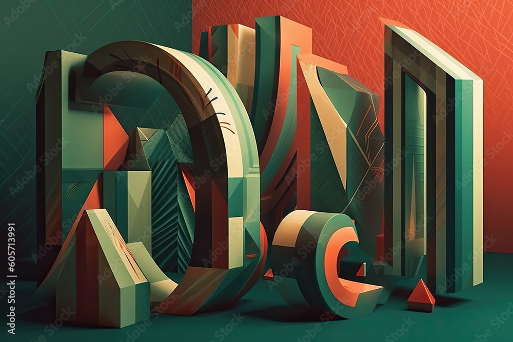Wall mural geometric typography and letterforms, playing with scale and perspective, created with generative ai