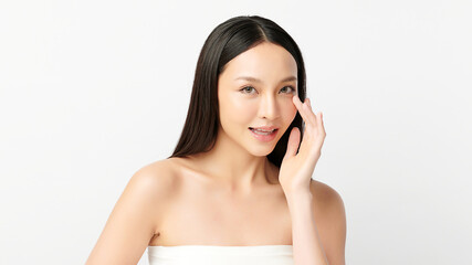 Beautiful young asian woman with clean fresh skin on white background, Face care, Facial treatment, Cosmetology, beauty and spa, Asian women portrait.