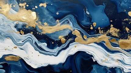 Navy blue and gold marble with Generative AI