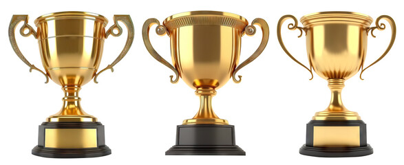 Set of golden cups, cut out. Based on Generative AI