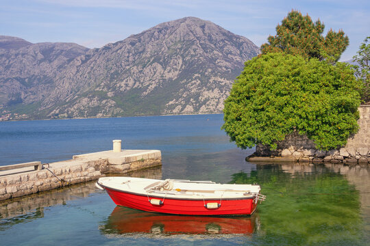  Beautiful Mediterranean landscape. Montenegro, Adriatic Sea. View of Bay of Kotor on sunny spring day