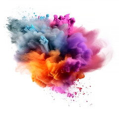Multi color powder explosion isolated on white background.