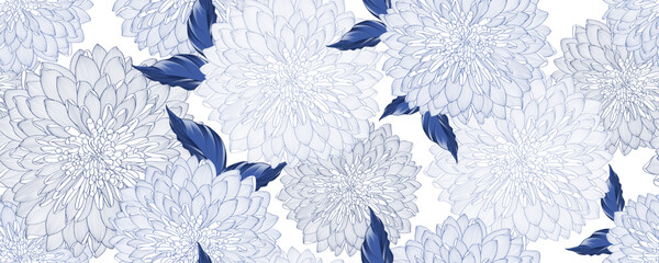 Abstract seamless pattern with hand-drawn chrysanthemum flowers. Pattern for creating packaging, wallpaper, fabric.