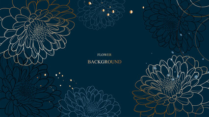 Luxurious elegant  pattern with hand-drawn chrysanthemums flowers and leaves. Pattern for creating packaging, wallpaper, fabric.