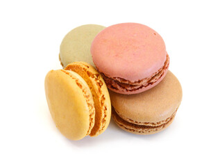 Sweet and colorful french macaroons or macaron on white background, Dessert.