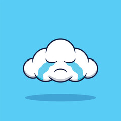 Vector cartoon illustration of cute white cloud crying