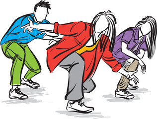 hiphop dance dancers together dancing fitness group vector illustration