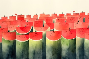 Pastel Watercolor watermelon fruits background using generative AI  