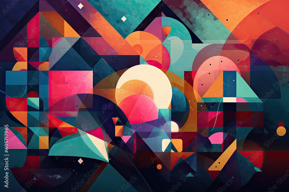 Wall mural abstract geometric design with bold colors and shapes, created with generative ai