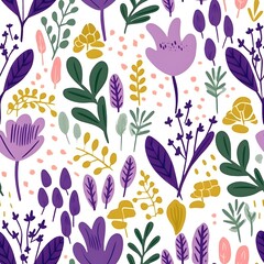 Seamless purple blue pattern. Cute pattern in small flower. Small lilac and flowers. Ditsy floral background. Generative ai..