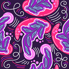 Seamless Floral Pattern in Retro 90s Style. Cute Botanical Contemporary Pattern. Trendy and Groovy Graphics for Fashion, Wallpaper, Wrapping Paper, Background, Print, Fabric, Textile and Apparel