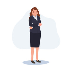shivery businesswoman who worried and got fear about work. Flat vector cartoon illustration.