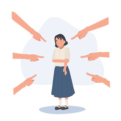 A victim of bullying concept. Unhappy Thai student girl is sad from bullying in school. Flat vector cartoon illustration