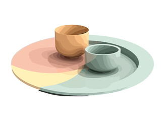 plate and cups on white backdrop