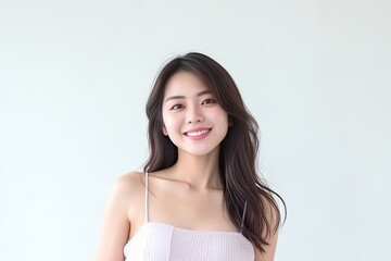 Beautiful Asian woman smiles and radiates happiness, showcasing her healthy, glowing skin. Generative AI