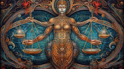 Fototapeta premium Libra Zodiac sign background wallpaper design, horoscope star symbol, beautiful, Generative AI